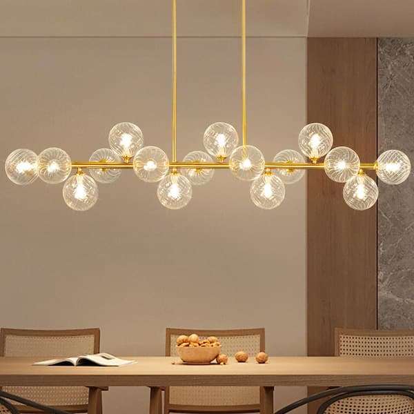 Auffel 16 light Gold Linear Chandelier Sputnik Glass Bubble