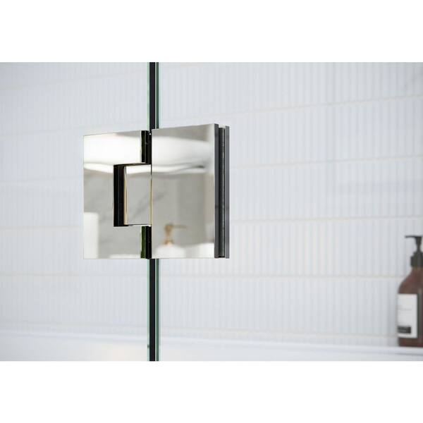 Glass Warehouse Halo 30.25 in. W x 78 in. H Glass Hinged Frameless Shower Door in Polished Nickel with Clear Glass