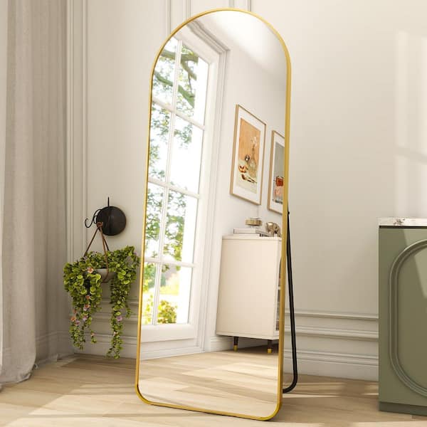 XRAMFY 20 in. W x 64 in. H Arched Gold Modern Aluminum Alloy Framed Rounded Full Length Mirror Floor Mirror