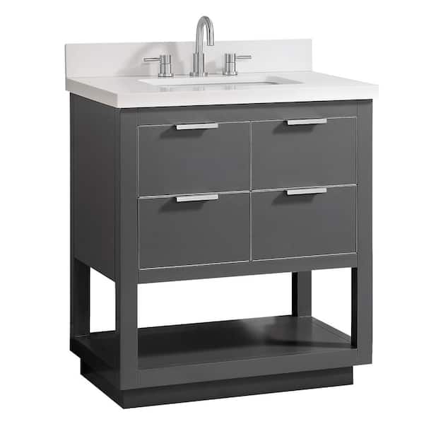 Allie 31 in. Single Sink Twilight Gray with Silver Trim Bath Vanity with White Quartz Top