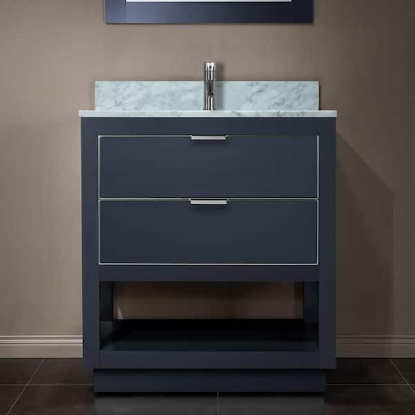 WOODBRIDGE Venice 31 in.W x 22 in.D x 38 in.H Bath Vanity in Gray with Marble Vanity Top in White with White Sink