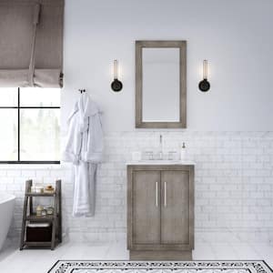 Hugo 24 in. W x 22 in. D Bath Vanity in Grey Oak with Marble Vanity Top in White with White Basin, Faucet and Mirror