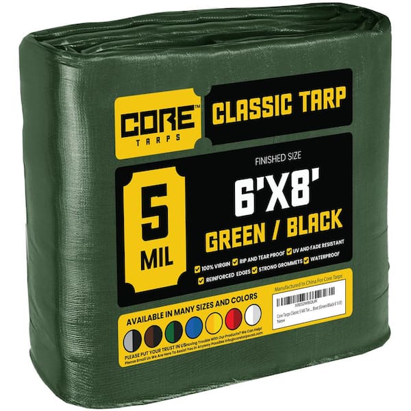 CORE TARPS 6 ft. x 8 ft. Green/Black 5 Mil Heavy Duty Polyethylene Tarp, Waterproof, UV Resistant, Rip and Tear Proof