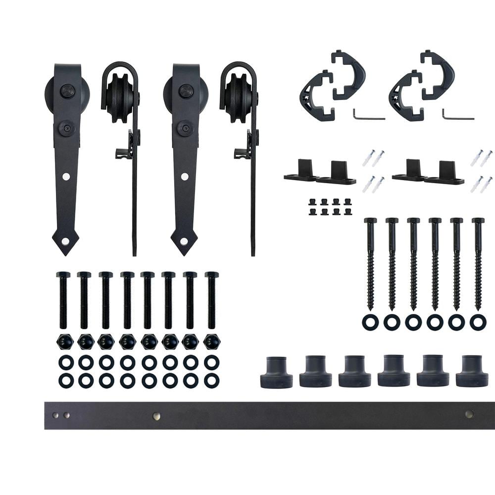 7.5 ft./90 in. Black Rustic Non-Bypass Sliding Barn Door Hardware Kit Arrow Design Roller for Double Doors price history on PriceWatchPro