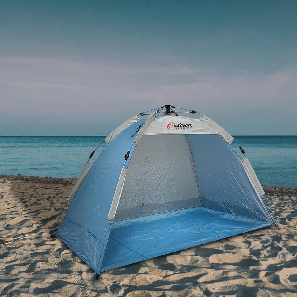 Blue Polyester Automatic Pop-Up Beach Sun Shelter