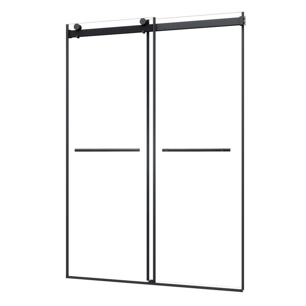 Belizzi 52" Matte Black Frameless Shower Door with Clear Glass