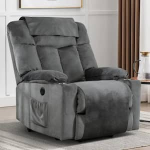 36"W Blue Gray Microfiber Oversize Power Lift Recliner Chair with 2 Cup Holder and USB and Chair Covers