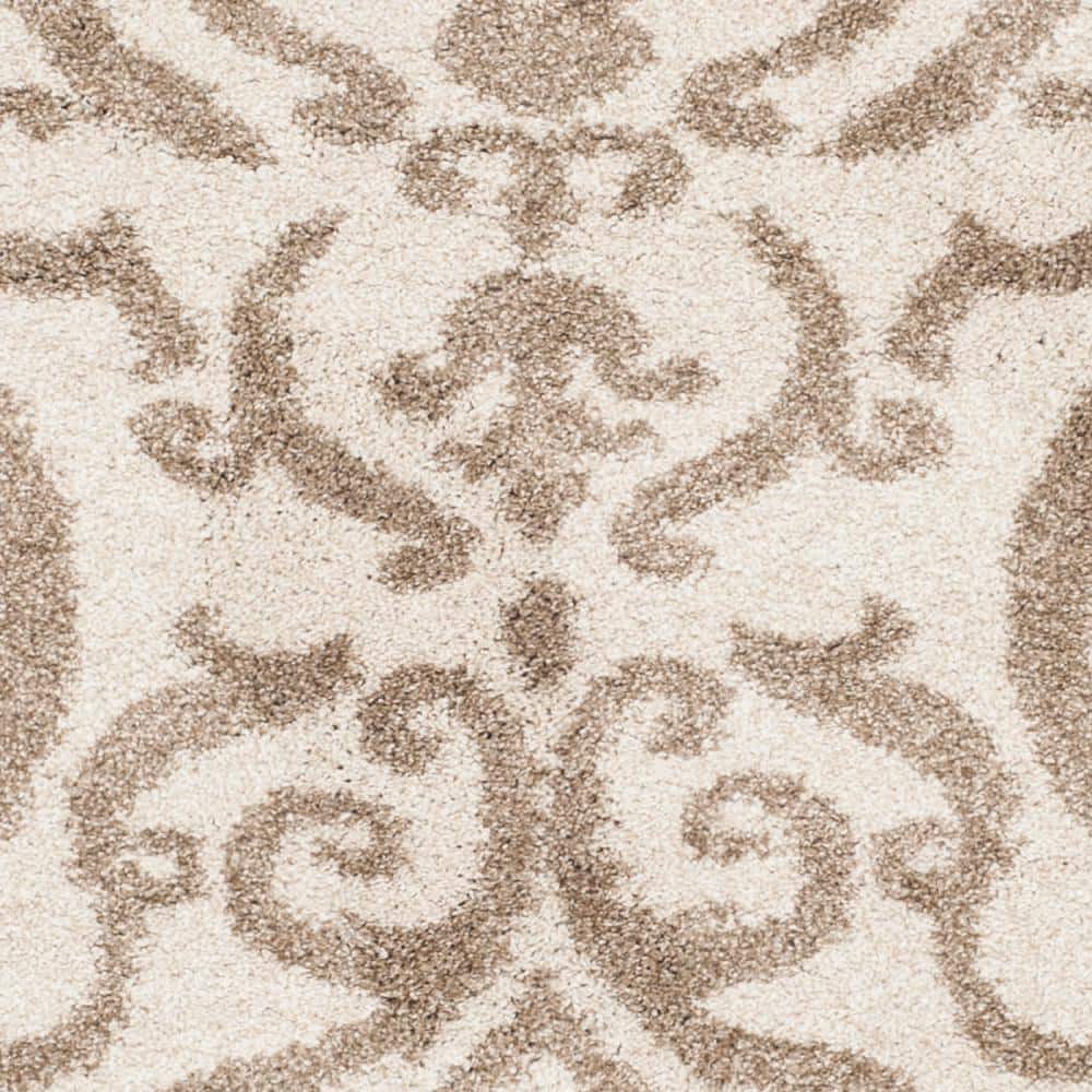 Cream and Beige Floral Shag 4' Square Area Rug