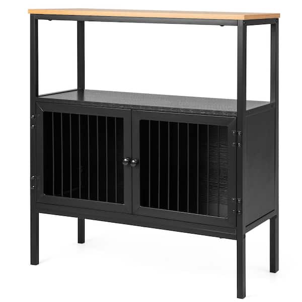 Costway Kitchen Server Black Wood 31.5 in. Buffet Sideboard Storage Cabinet Cupboard with 2 Doors and Open Shelf