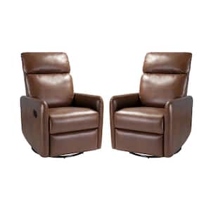 Manuel Brown Swivel Artificial Leather Recliner with Tufted Back (Set of 2)