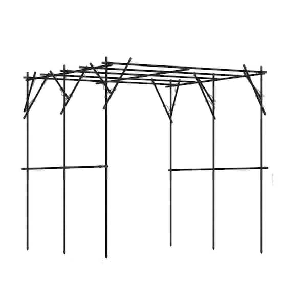 7.3 ft. Garden Arch Trellis for Climbing Plants-Adjustable Metal Support with Netting for Vegetables, Flowers (Black)