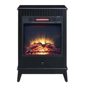 13 in. Black Rectangle Wood End Table with LED Electric Fireplace and 1-Drawer