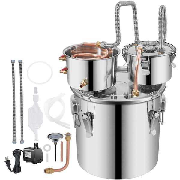 Moonshine Still Stainless Steel Alcohol Distiller with Copper Tube and Circulating Pump Brewing Kit Built-in Thermometer