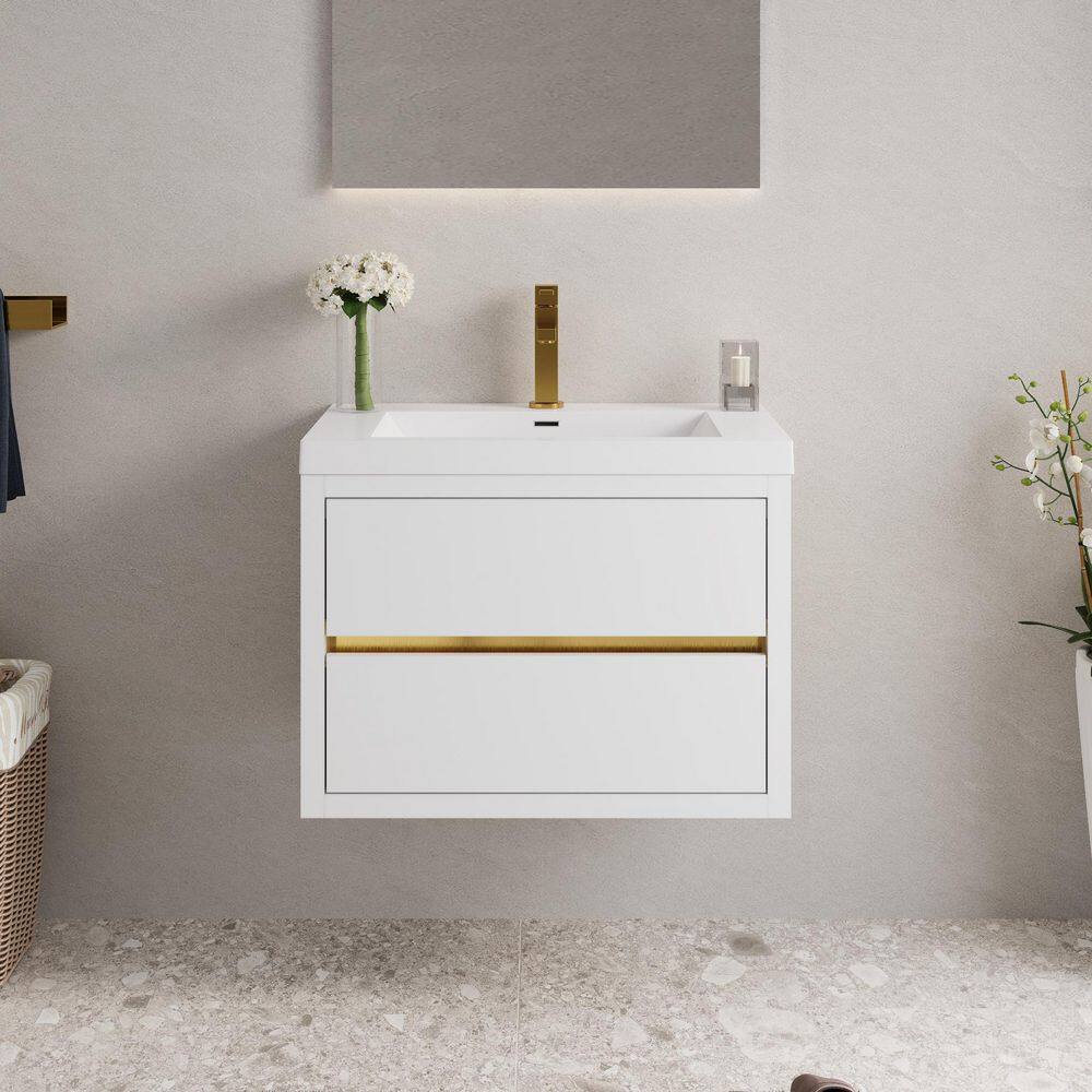 FAMYYT 30 in. W Single Sink Floating White Bath Vanity with White