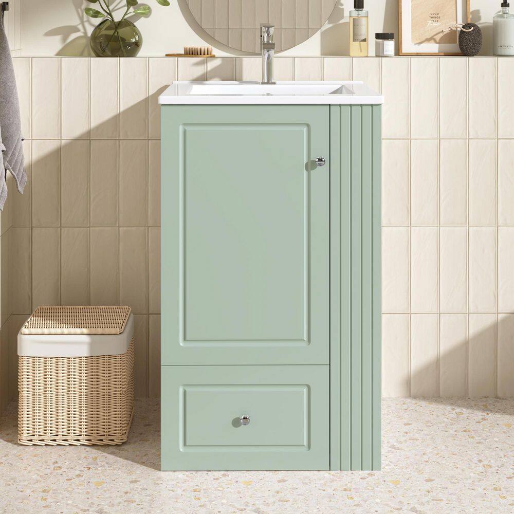 20 in. W x 18.3 in. D x 33.8 in. H Single Sink Freestanding Bath Vanity in Green with White Ceramic Top price history on PriceWatchPro