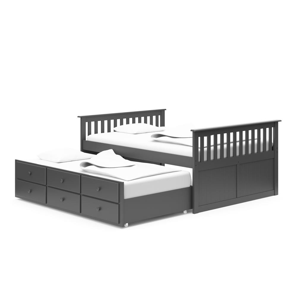 Marco Island Gray Full Captains Bed with Twin Trundle and Drawers