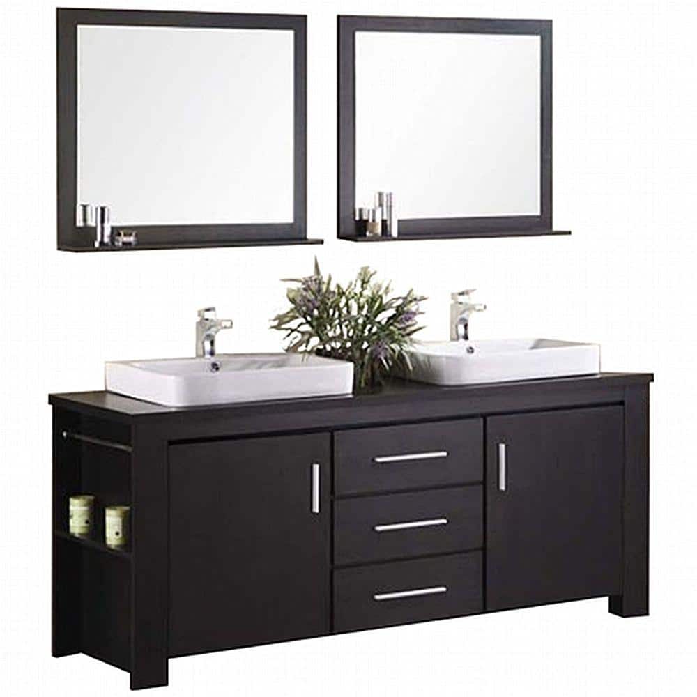 Espresso Double Sink Freestanding Bathroom Vanity with Mirrors