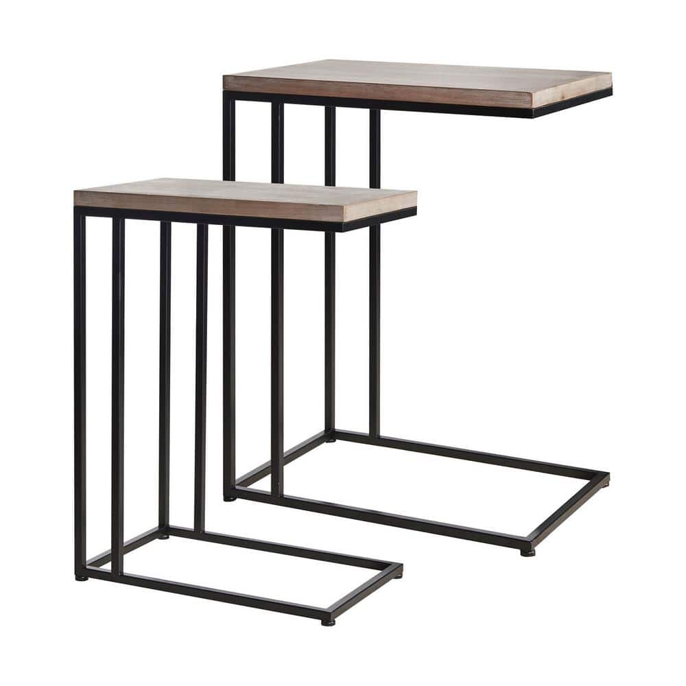 Contemporary 20 in. x 27 in. Black Rectangle Metal and Light Gray Wood  Nesting C End Tables 2-Pieces 11262 The Home Depot