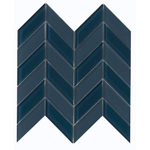 Edge Navy 11.97 in. x 12.13 in. Chevron Glossy Matte Glass Mosaic Tile (1.008 sq. ft./Each, Sold in Case of 10 Pieces)