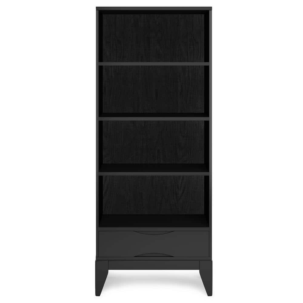 Harper Black Solid Hardwood Adjustable Mid Century Modern Bookcase