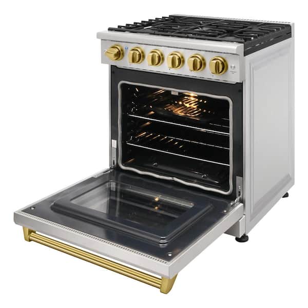 30 in. 5 Burners Freestanding Natural Gas Range with 4.55 cu. ft. Convection Oven in Stainless Steel with Bronze Handle
