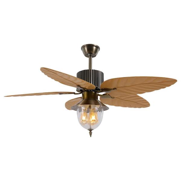 OUKANING 52 in. Indoor Bronze Tropical Style 5 Palm Leaf Blades Reversible Ceiling Fan Light With Remote Control