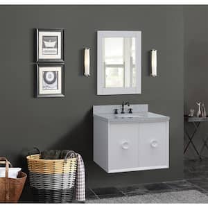 Stora 31 in. W x 22 in. D Wall Mount Bath Vanity in White with Granite Vanity Top in Gray with White Oval Basin