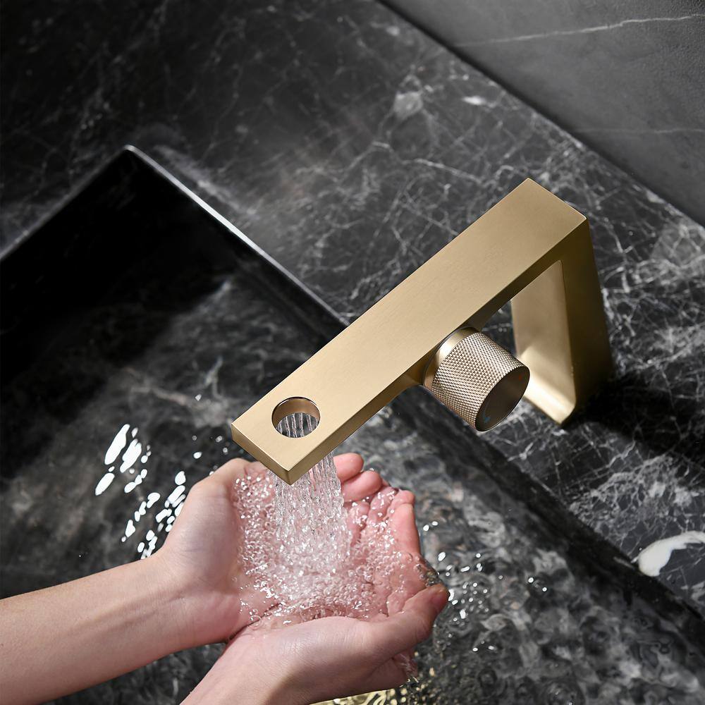 Brushed Gold Single Handle High Arc Bathroom Faucet