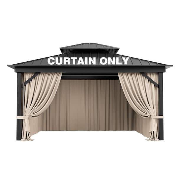 WNP 10 ft. x 13 ft. Universal Outdoor Privacy Curtains, Gazebo Curtain Replacement with Zipper Khaki (4-Side Curtain Only)