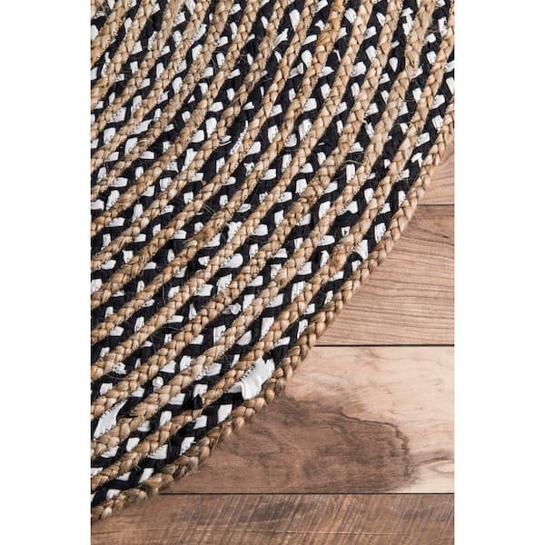 Paco Home Hand-Woven Jute Rug Round with Natural Fibers in Nature-Black, Size: 5'3 Round