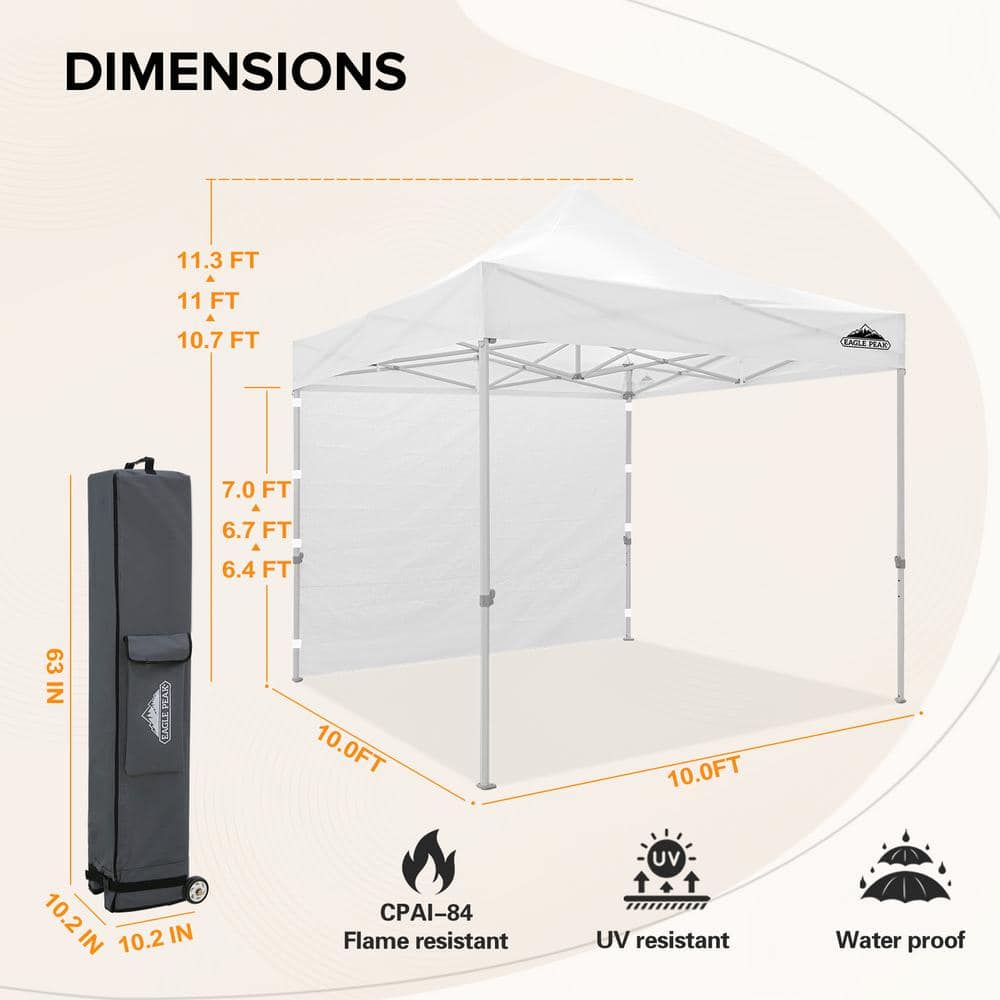 White Powder Coated Steel 10' x 10' Pop-Up Canopy Tent