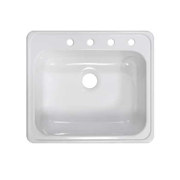 Lyons Industries Style X Drop-In Acrylic 25x22x9 in. 4-Hole Single Bowl Kitchen Sink in White