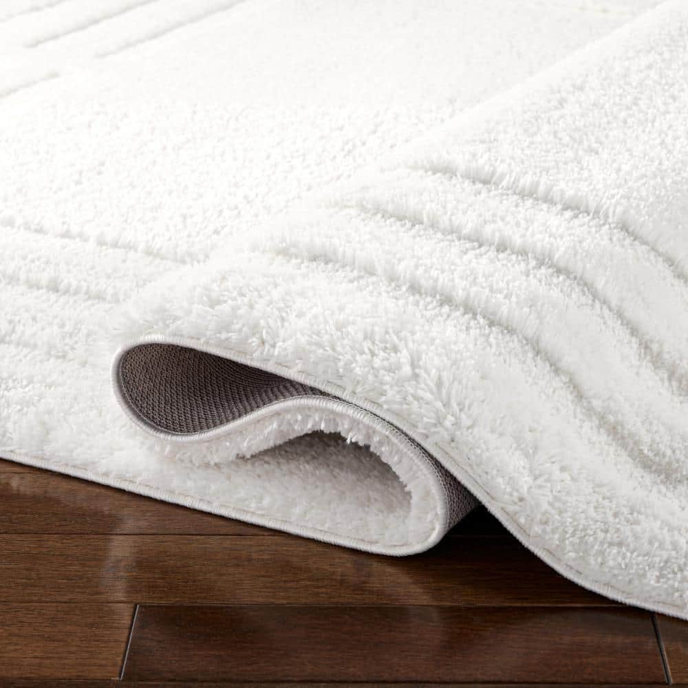Ivory Geometric Shag Synthetic 5' x 7' Area Rug