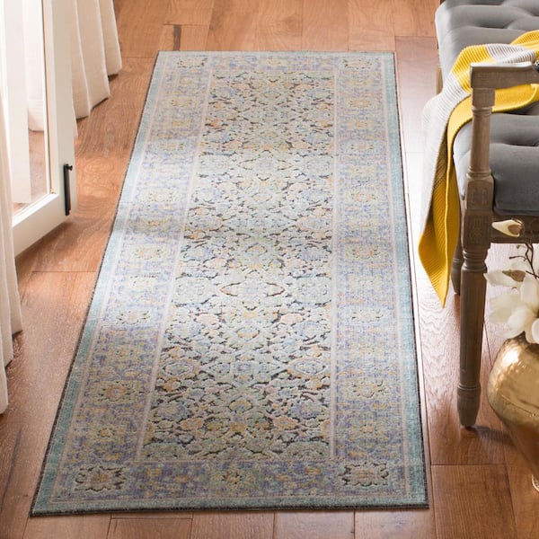 Provance 2 ft. x 8 ft. Blue/Green Border Oriental Runner Rug