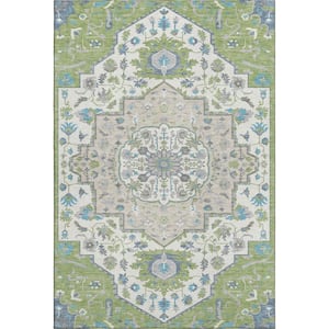 Mayfield Premium Machine Washable Abstract AMF985 Aloe 8 ft. x 10 ft. Area Rug