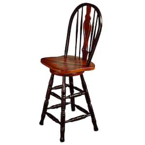 Black Cherry Selections 45 in. Distressed Antique Black with Cherry High Back Wood Frame 24 in. Bar Stool