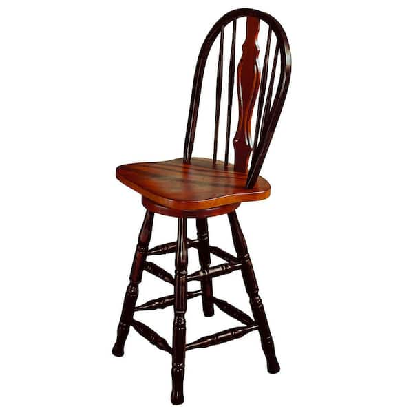 AndMakers Black Cherry Selections 45 in. Distressed Antique Black with Cherry High Back Wood Frame 24 in. Bar Stool