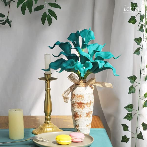 Afoxsos 11 in. 12-Pieces Blue Indoor Artificial Calla Lily Teal Flower for Home Decoration Wedding Bouquet