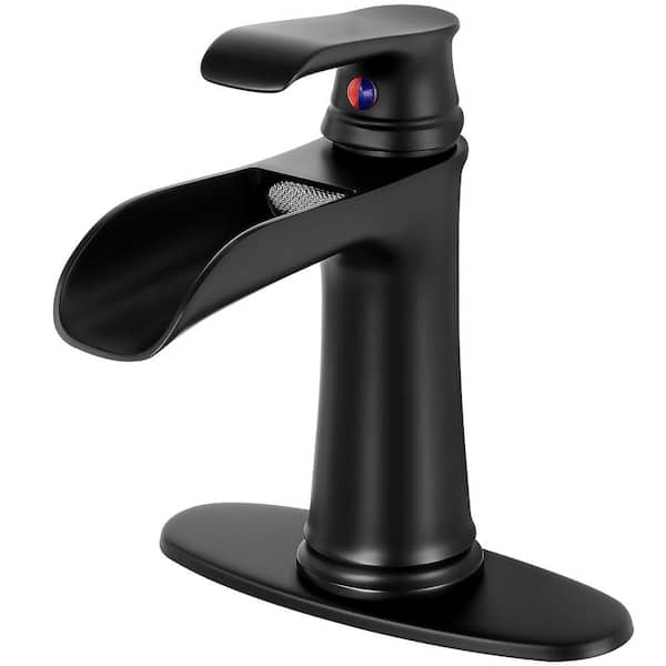 AKLFGN Single Handle Single Hole Waterfall Bathroom Faucet with Deckplate Included in Matte Black