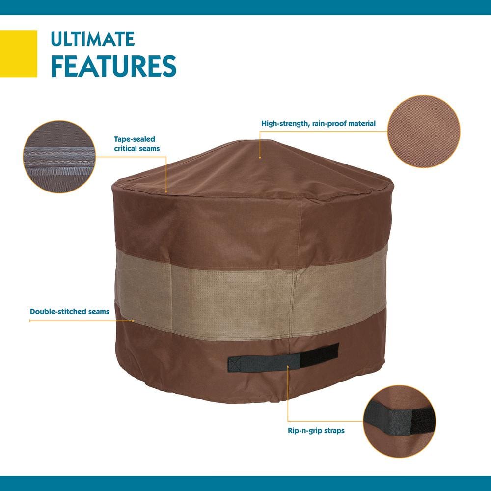 Mocha Cappuccino 36 Inch Round Fire Pit Cover with Hook and Loop Closure