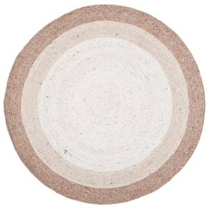 Braided Beige/Ivory 5 ft. x 5 ft. Round Solid Area Rug