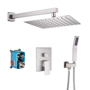 Mondawell Square 1-Spray Patterns 10 in. Wall Mount Rain Dual Shower Heads with Handheld and Valve in Brushed Nickel