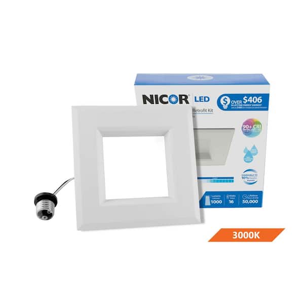NICOR DLR Series 5 in. White (1190 Lumens) LED Square Recessed Retrofit Downlight Trim Kit, 3000K