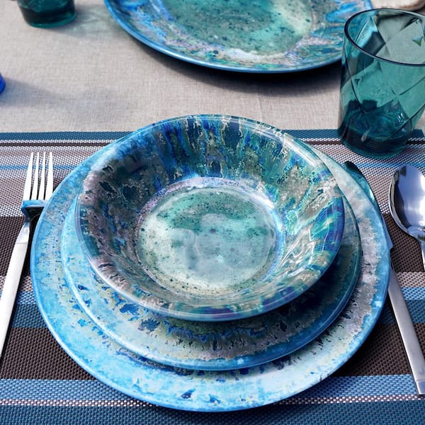 Coral Reef Plates, Set of 4, Blue and White, Ocean Themed Dinnerware, Plastic Plates, Outdoor Plate Set, Thermosaf, Outdoor outlets Dinnerware