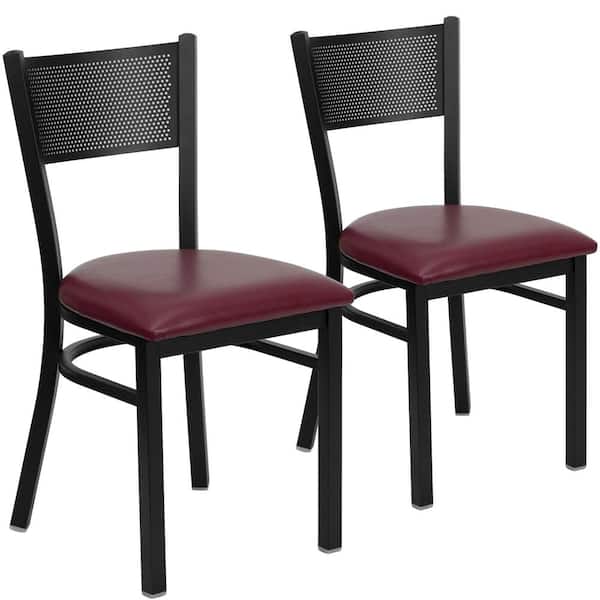 Carnegy Avenue Burgundy Vinyl Seat/Black Metal Frame Restaurant Chairs (Set of 2)