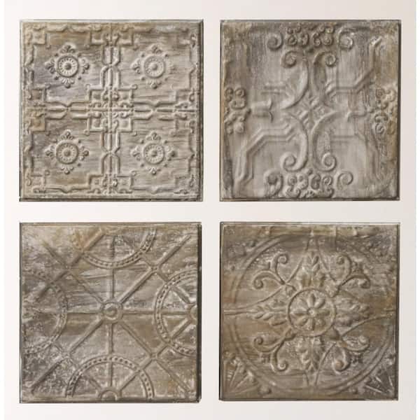 3R Studios 12.5 in. H x 12.5 in. W "Antiqued Tin Tiles" Wall Art (Set of 4)