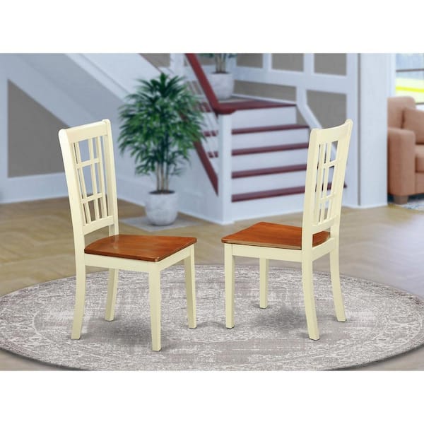 HOME IMPORTS EMPORIUM Buttermilk and Cherry Wooden Seat Stylish Back Dining Chair (Set of 2)