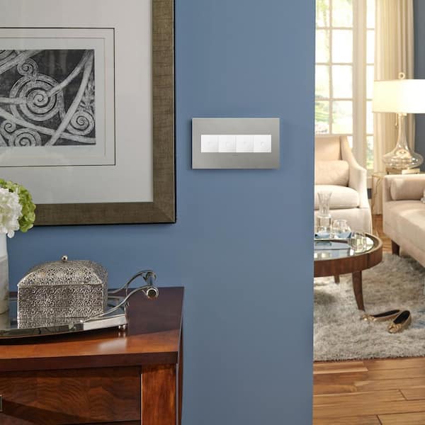 adorne 4 Gang Decorator/Rocker Wall Plate, Brushed Stainless Steel (1-Pack)