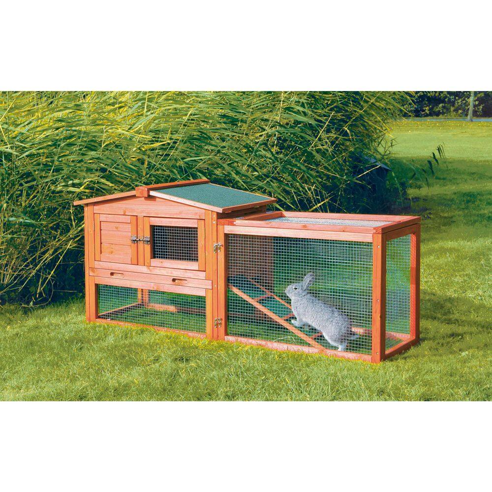Brown Glazed Pine 2-Story Rabbit Hutch with Outdoor Run
