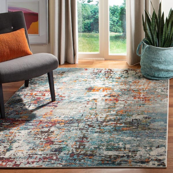 Madison Grey/Blue Doormat 2 ft. x 4 ft. Geometric Medallion Area Rug